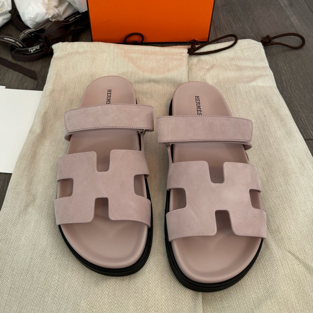 Hermes Chypre Sandals 38 Rose Porcelaine